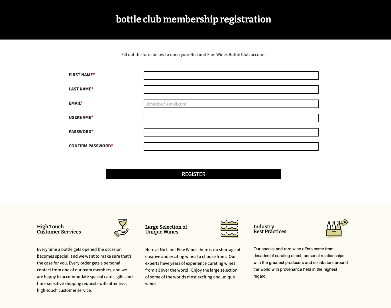 Customer club sign up